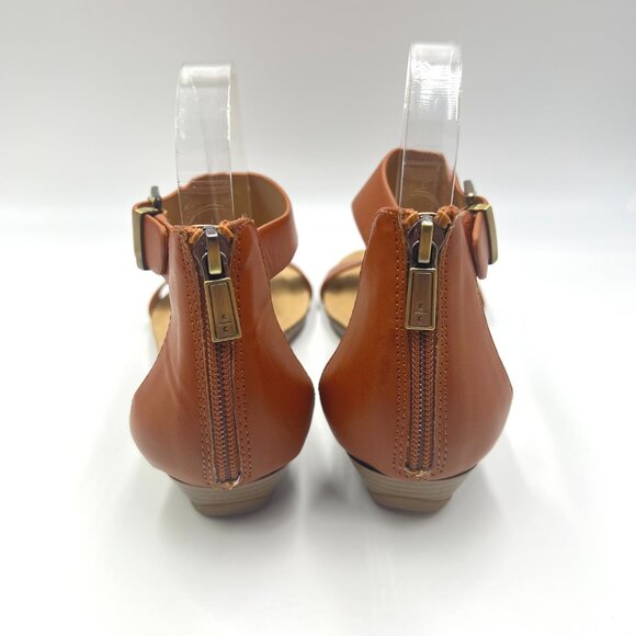 Kenneth‎ Cole Reaction Size 7.5 Cognac Brown T-Strap Low Wedges Sandals Shoes - Picture 7 of 13
